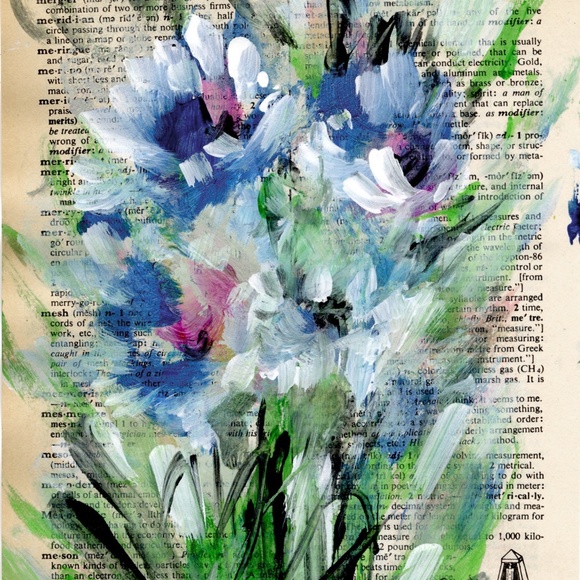 Original Floral painting on Vintage Dictionary Page page - Flora Songs 2 - Picture 2 of 4